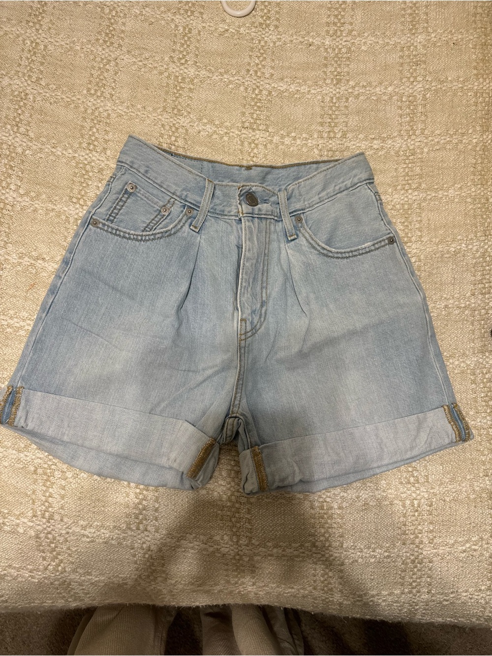 Levi's Light Blue High-Waist Rolled Cuff Denim Shorts